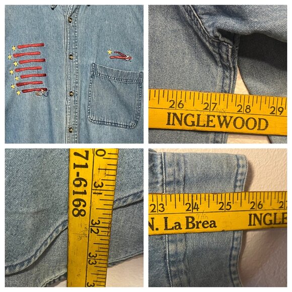 Vintage Men's XXL Denim Shirt Embroidered Star Stripe Design Pockets Y2K Westen - Picture 11 of 16